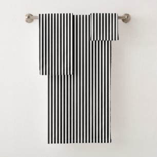 Black and White Striped Bath Towel Set