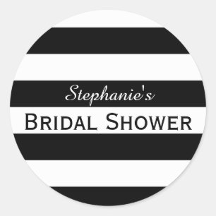 Black and White Striped Bridal Shower Classic Round Sticker