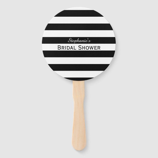 Black and White Striped Bridal Shower Hand Fan (Back)