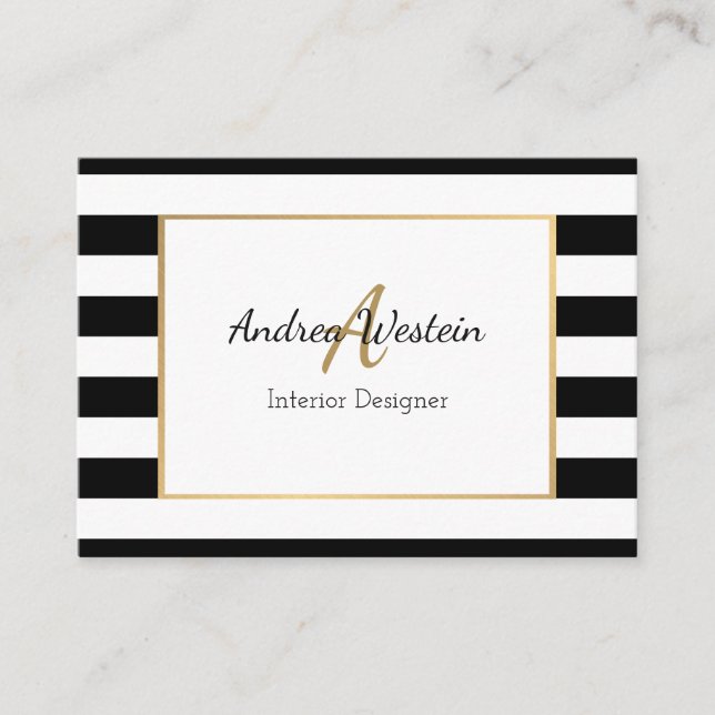 Black and White Striped Business Cards (Front)