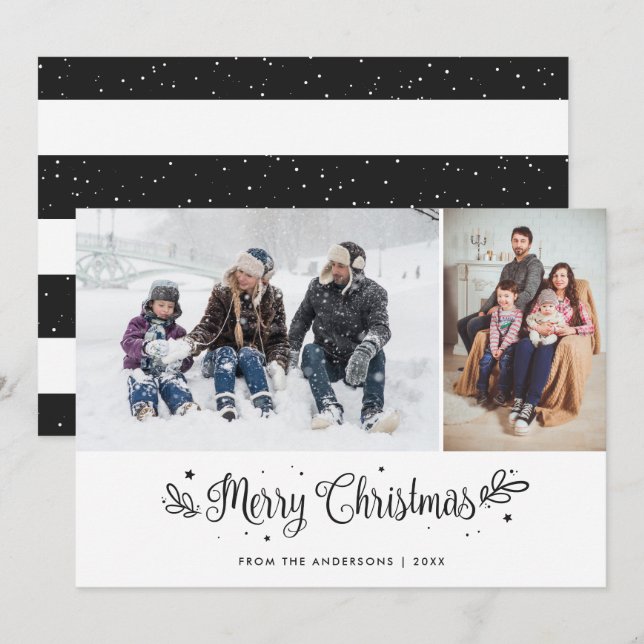 Black and White Striped Christmas Photo Cards (Front/Back)