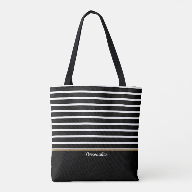 Black and White Striped - Customise Tote Bag (Back)