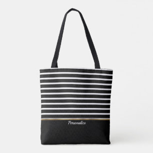 Black and White Striped - Customize Tote Bag