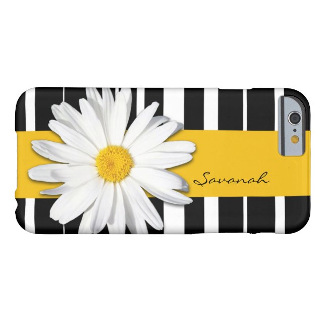 Black and White Striped, Daisy iPhone 6 Case (Back Horizontal)
