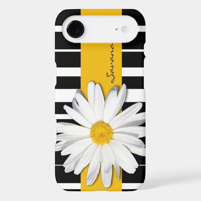Black and White Striped, Daisy iPhone 7 Case (Back)