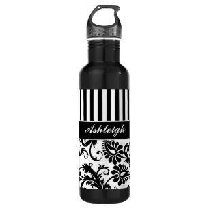 Black and White Striped Damask 710 Ml Water Bottle