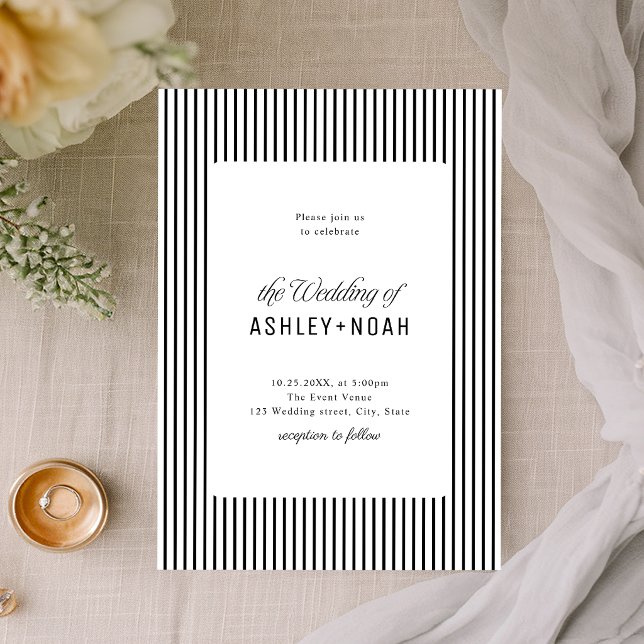 Black And White Striped Elegance Classy Wedding Invitation (Black And White Striped Elegance Classy Wedding Invitation)