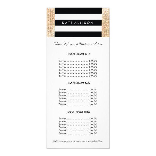 Black and White Striped FAUX Gold Sequin Price Rack Card (Front)