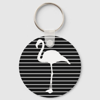 Black and White Striped Flamingo Key Ring