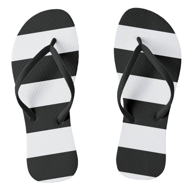 Black and White Striped Flip Flops (Footbed)