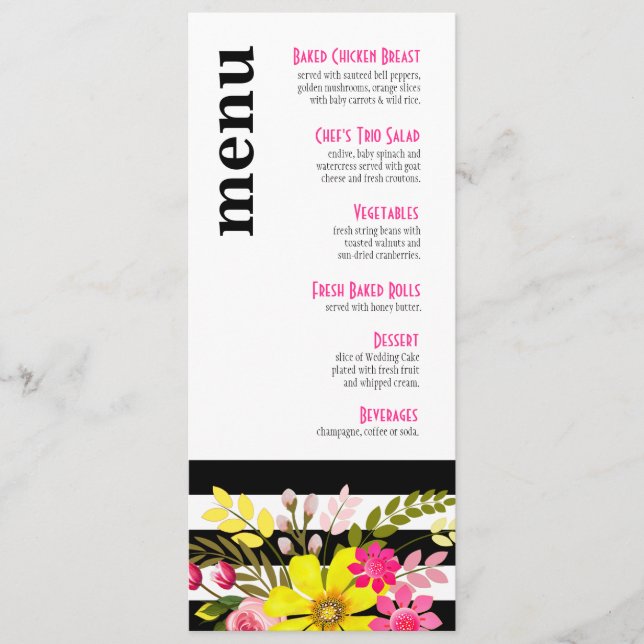 Black and White Striped Flowers Menu (Front)