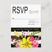 Black and White Striped Flowers RSVP yellow