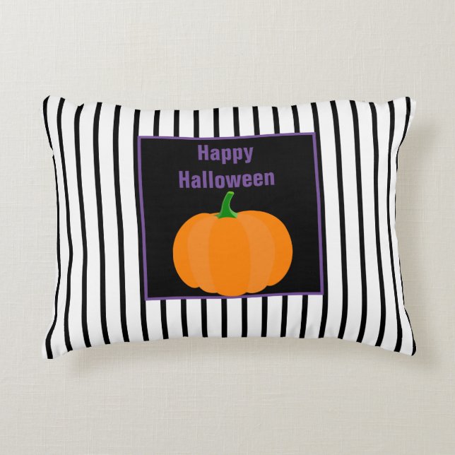 Black and White Striped Halloween Seasonal  Decorative Cushion (Front)