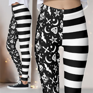 Black And White Striped Halloween Witch Gothic Leggings