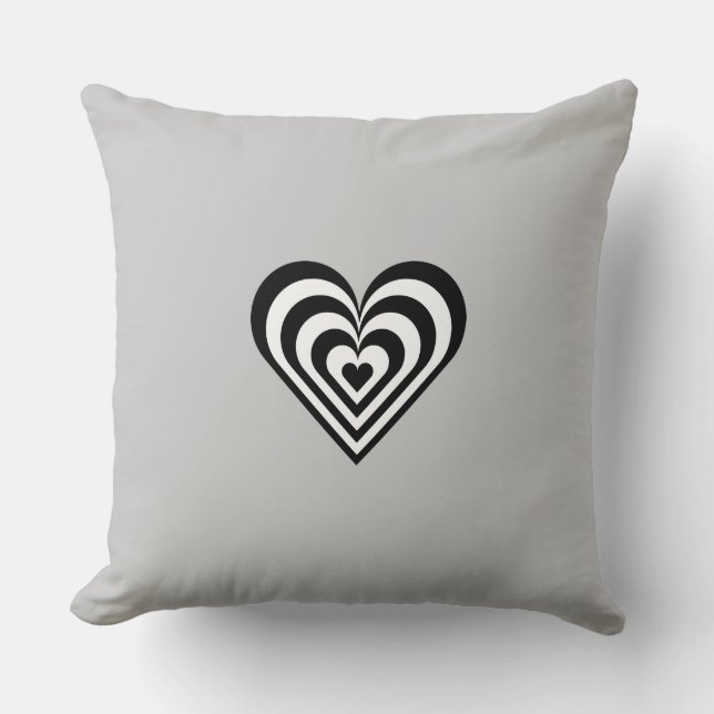 Black and white striped heart on light grey cushion (Front)