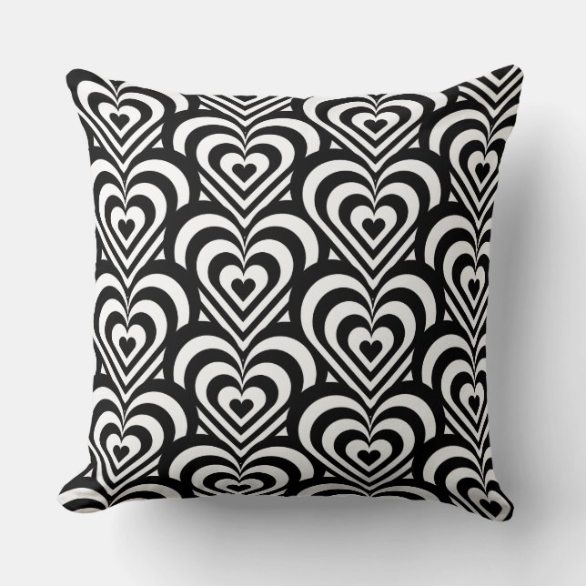 Black and white striped heart pattern cushion (Front)