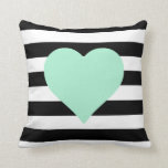 Black and White Striped Mint Heart Throw Pillow<br><div class="desc">Black and white stripes with a mint heart.</div>