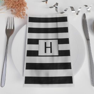 Black and White Striped Modern Monogrammed Napkin