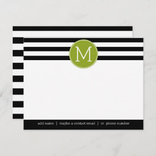 Black and White Striped Monogram Thank You Note Invitation