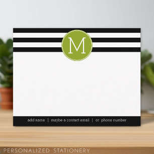 Black and White Striped Monogram Thank You Note Invitation