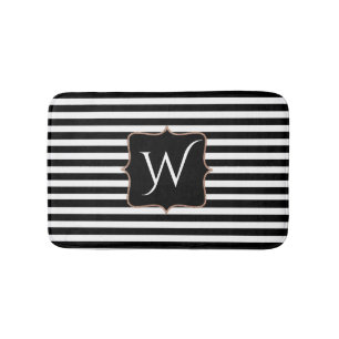 Black and White Striped Monogrammed Bath Mat