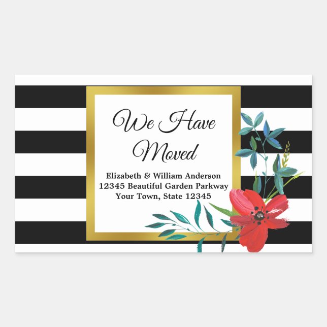 Black and White Striped Moving Announcement Rectangular Sticker (Front)