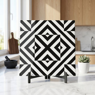 Black and White Striped Op Art Geometric Pattern Tile