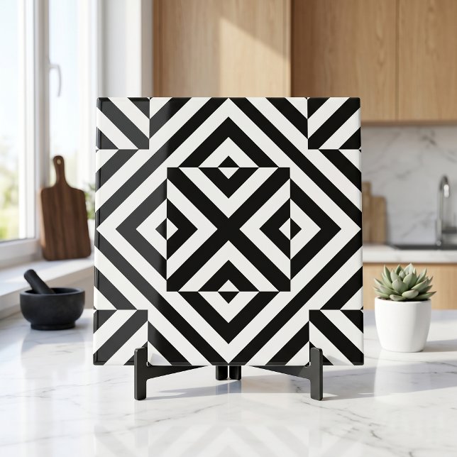 Black and White Striped Op Art Geometric Pattern Tile (Creator Uploaded)