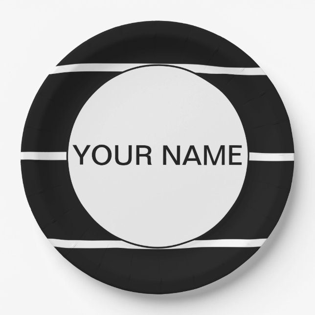 Black And White Striped Paper Plate (Front)