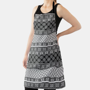 Black and white striped patchwork with lace apron