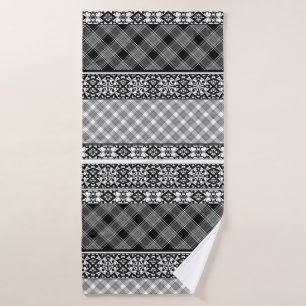 Black and white striped patchwork with lace bath towel set