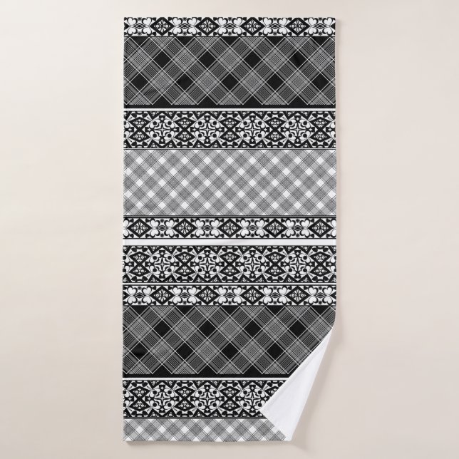 Black and white striped patchwork with lace bath towel set (Bath Towel)