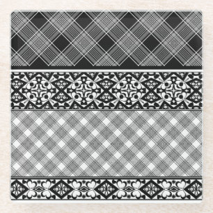 Black and white striped patchwork with lace glass coaster