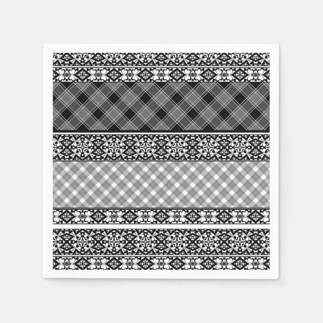 Black and white striped patchwork with lace napkin (Front)