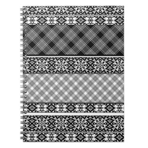 Black and white striped patchwork with lace notebook