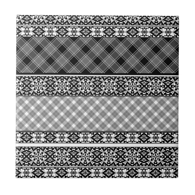 Black and white striped patchwork with lace tile (Front)