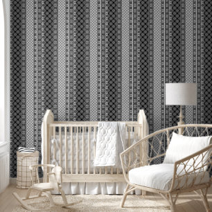Black and white striped patchwork with lace wallpaper