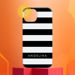 Black and White Striped Pattern Custom Name iPhone 16 Case