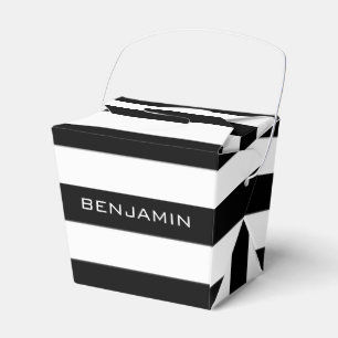 Black and White Striped Pattern Custom Name Favour Box