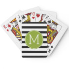 Black and White Striped Pattern Green Monogram