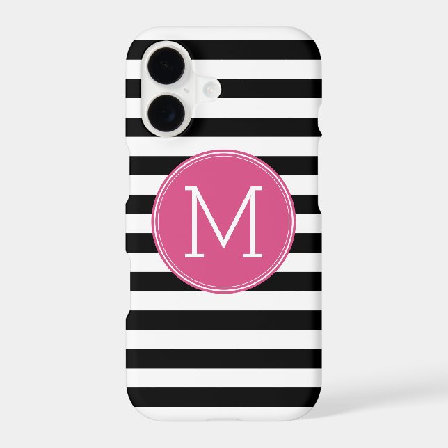 Black and White Striped Pattern Hot Pink Monogram (Back)
