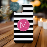 Black and White Striped Pattern Hot Pink Monogram iPhone 16 Case<br><div class="desc">A bold and modern design with an area for monograms. If you need to adjust the artwork or change the font,  you can click on the customise area. This will take you to the design tool where you can make many changes.</div>