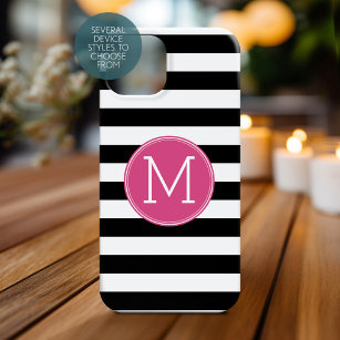Black and White Striped Pattern Hot Pink Monogram Case-Mate Samsung Galaxy S8 Case