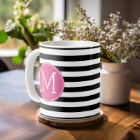 Black and White Striped Pattern Hot Pink Monogram