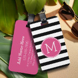 Black and White Striped Pattern Hot Pink Monogram Luggage Tag<br><div class="desc">A bold and modern design with an area for monograms. If you need to adjust the artwork or change the font,  you can click on the customise area. This will take you to the design tool where you can make many changes.</div>