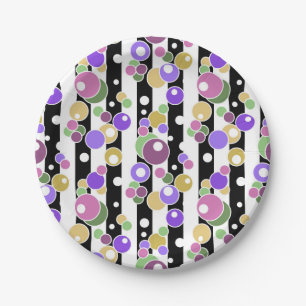 black and white, striped pattern, polka dots paper plate