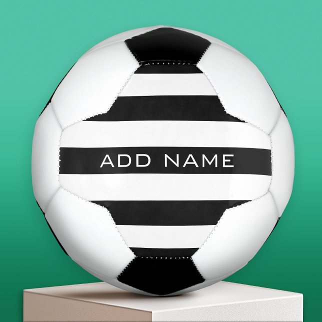 Black and White Striped Pattern with Name Football (Custom Soccer Ball)