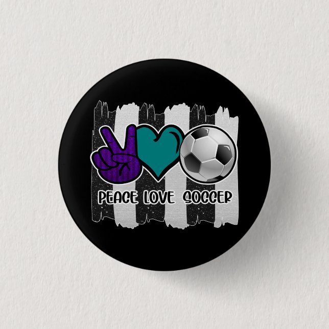 Black and White Striped Peace Love Soccer 3 Cm Round Badge (Front)