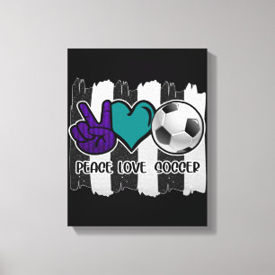 Black and White Striped Peace Love Soccer Canvas Print