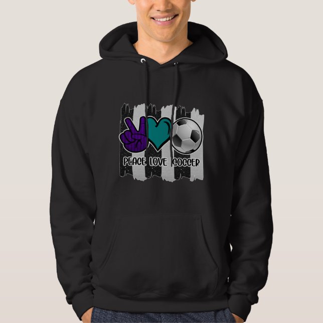 Black and White Striped Peace Love Soccer Hoodie (Front)
